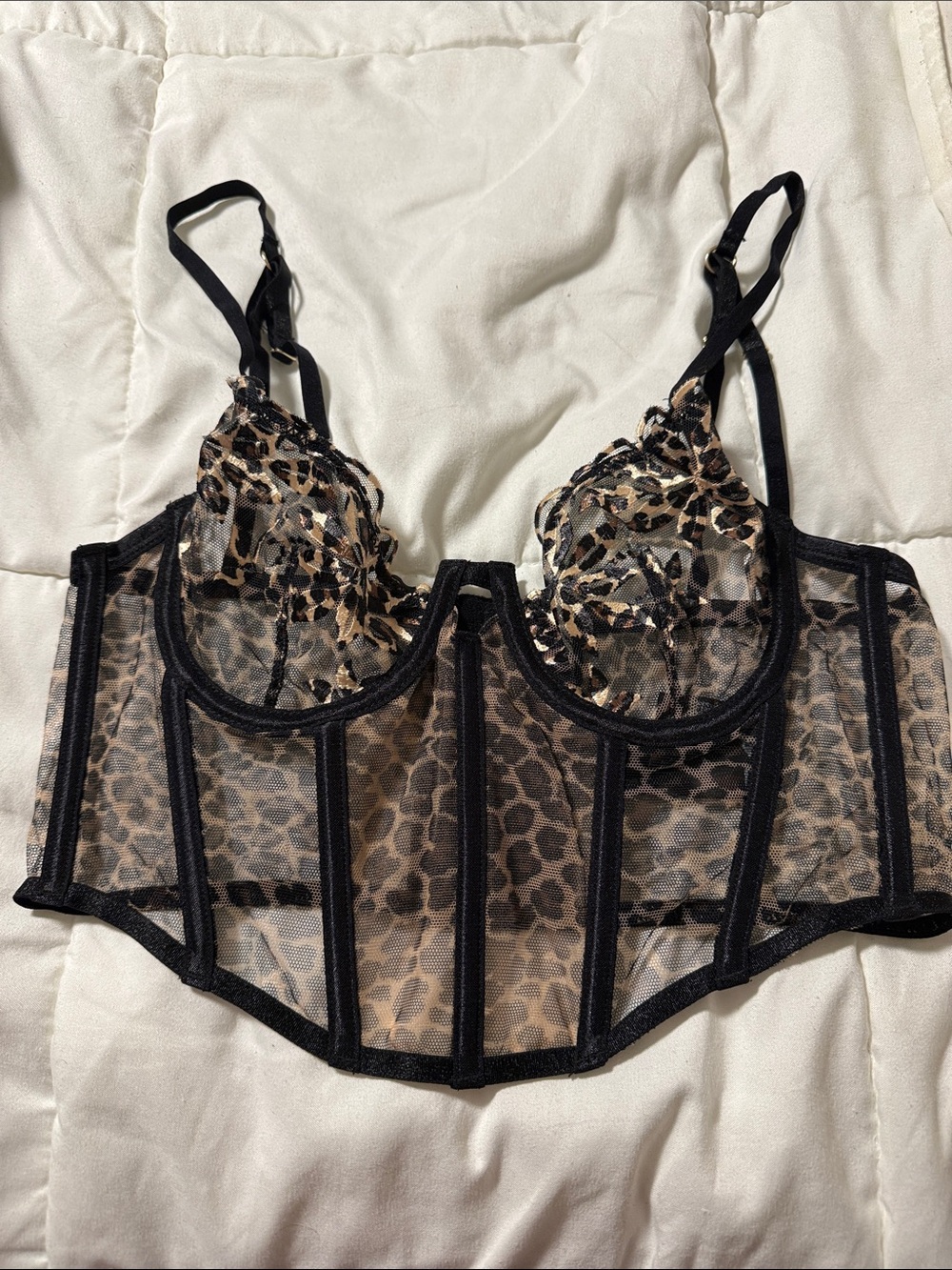 ASOS Sheer Leopard Longline Underwire Bra - Black/Tan